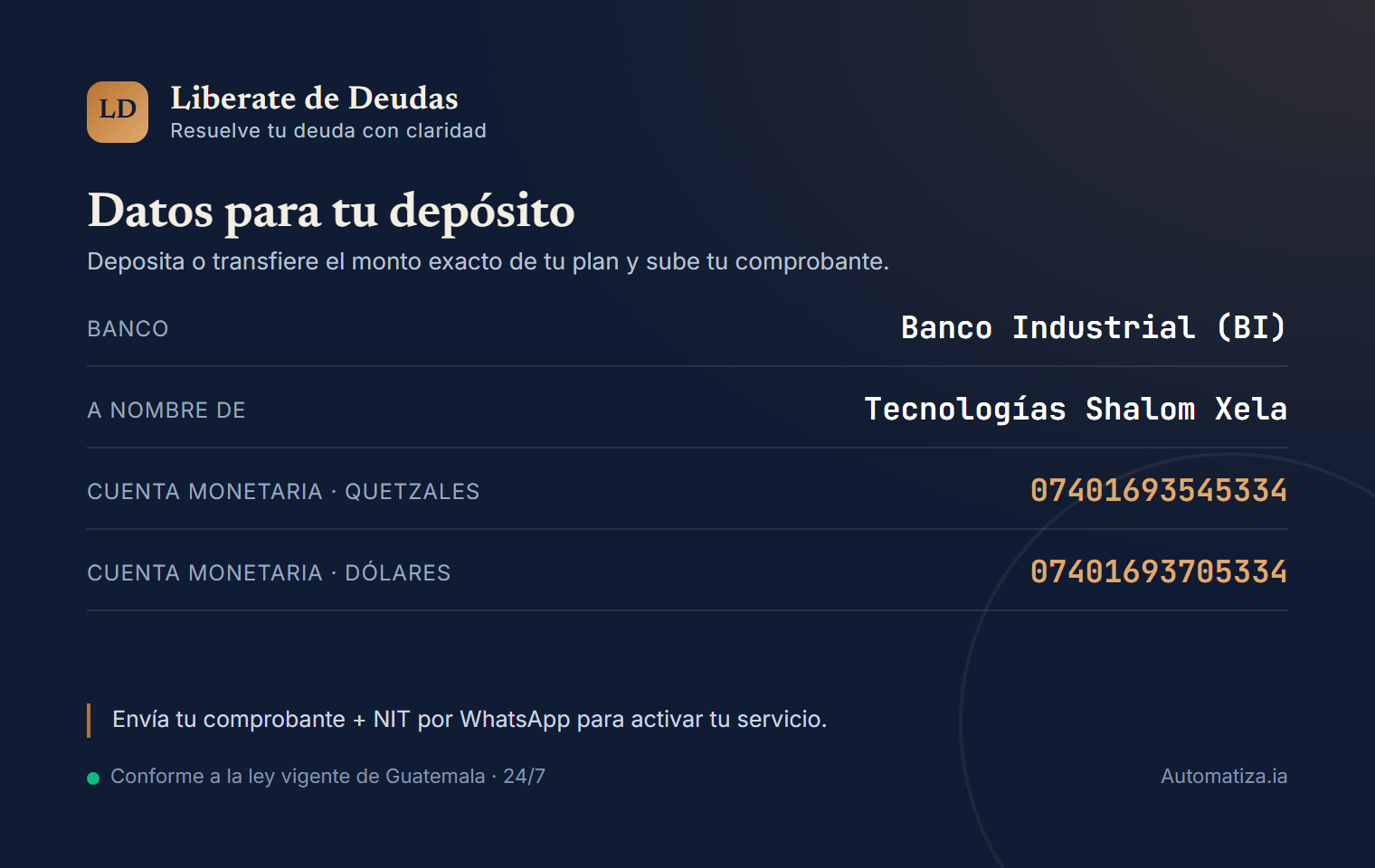 Datos para tu depósito